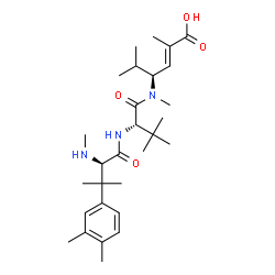 ChemSpider 2D Image | N,beta,beta,3,4-Pentamethyl-D-phenylalanyl-N-[(3S,4E)-5-carboxy-2-methyl-4-hexen-3-yl]-N,3-dimethyl-L-valinamide | C29H47N3O4