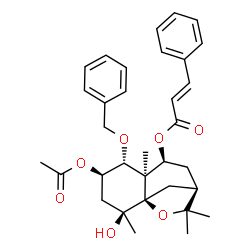 ChemSpider 2D Image | (1R,2S,4R,5R,6R,7S,9R)-4-Acetoxy-5-(benzyloxy)-2-hydroxy-2,6,10,10-tetramethyl-11-oxatricyclo[7.2.1.0~1,6~]dodec-7-yl (2E)-3-phenylacrylate | C33H40O7