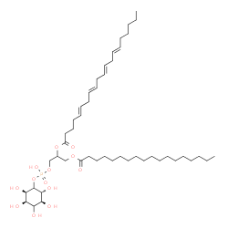 ChemSpider 2D Image | 1-[(Hydroxy{[(2R,3R,5S,6R)-2,3,4,5,6-pentahydroxycyclohexyl]oxy}phosphoryl)oxy]-3-(stearoyloxy)-2-propanyl (5E,8E,11E,14E)-5,8,11,14-icosatetraenoate | C47H83O13P