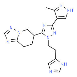 ChemSpider 2D Image | 6-{1-[2-(1H-Imidazol-5-yl)ethyl]-3-(3-methyl-1H-pyrazol-4-yl)-1H-1,2,4-triazol-5-yl}-5,6,7,8-tetrahydro[1,2,4]triazolo[1,5-a]pyridine | C17H20N10