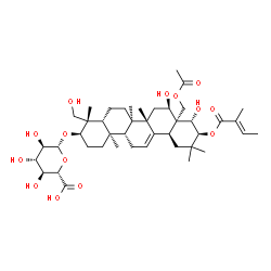ChemSpider 2D Image | (3alpha,16alpha,21alpha,22beta)-28-Acetoxy-16,22,24-trihydroxy-21-{[(2E)-2-methyl-2-butenoyl]oxy}olean-12-en-3-yl beta-D-glucopyranosiduronic acid | C43H66O14