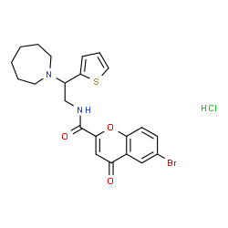 ChemSpider 2D Image | N-[2-(1-Azepanyl)-2-(2-thienyl)ethyl]-6-bromo-4-oxo-4H-chromene-2-carboxamide hydrochloride (1:1) | C22H24BrClN2O3S