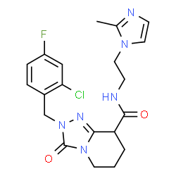 ChemSpider 2D Image | 2-(2-Chloro-4-fluorobenzyl)-N-[2-(2-methyl-1H-imidazol-1-yl)ethyl]-3-oxo-2,3,5,6,7,8-hexahydro[1,2,4]triazolo[4,3-a]pyridine-8-carboxamide | C20H22ClFN6O2