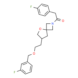 ChemSpider 2D Image | 1-(7-{2-[(3-Fluorobenzyl)oxy]ethyl}-5-oxa-2-azaspiro[3.4]oct-2-yl)-2-(4-fluorophenyl)ethanone | C23H25F2NO3