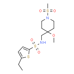 ChemSpider 2D Image | 5-Ethyl-N-{[4-methoxy-1-(methylsulfonyl)-4-piperidinyl]methyl}-2-thiophenesulfonamide | C14H24N2O5S3