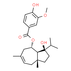 ChemSpider 2D Image | (3R,3aS,4S,8aR)-3-Hydroxy-3-isopropyl-6,8a-dimethyl-1,2,3,3a,4,5,8,8a-octahydro-4-azulenyl 4-hydroxy-3-methoxybenzoate | C23H32O5