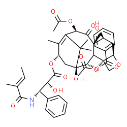 ChemSpider 2D Image | (2alpha,3xi,5beta,7beta,10beta,13alpha)-4,10-Diacetoxy-1,7-dihydroxy-13-{[(3S)-2-hydroxy-3-{[(2E)-2-methyl-2-butenoyl]amino}-3-phenylpropanoyl]oxy}-9-oxo-5,20-epoxytax-11-en-2-yl benzoate | C45H53NO14
