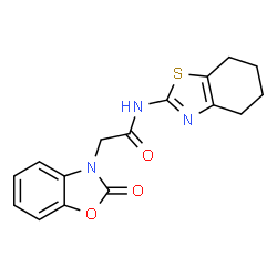 ChemSpider 2D Image | 2-(2-Oxo-1,3-benzoxazol-3(2H)-yl)-N-(4,5,6,7-tetrahydro-1,3-benzothiazol-2-yl)acetamide | C16H15N3O3S
