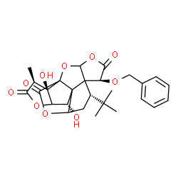 ChemSpider 2D Image | (6S,8S,12S,16S,17R)-6-(Benzyloxy)-12,17-dihydroxy-16-methyl-8-(2-methyl-2-propanyl)-2,4,14,19-tetraoxahexacyclo[8.7.2.0~1,11~.0~3,7~.0~7,11~.0~13,17~]nonadecane-5,15,18-trione | C27H30O10