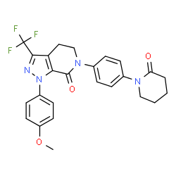 ChemSpider 2D Image | 1-(4-Methoxyphenyl)-6-[4-(2-oxo-1-piperidinyl)phenyl]-3-(trifluoromethyl)-1,4,5,6-tetrahydro-7H-pyrazolo[3,4-c]pyridin-7-one | C25H23F3N4O3