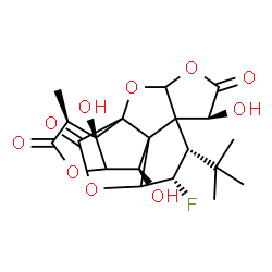 ChemSpider 2D Image | (6S,8S,9S,12R,16S,17R)-9-Fluoro-6,12,17-trihydroxy-16-methyl-8-(2-methyl-2-propanyl)-2,4,14,19-tetraoxahexacyclo[8.7.2.0~1,11~.0~3,7~.0~7,11~.0~13,17~]nonadecane-5,15,18-trione | C20H23FO10