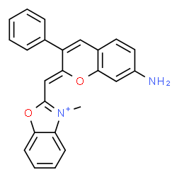 ChemSpider 2D Image | 2-[(Z)-(7-Amino-3-phenyl-2H-chromen-2-ylidene)methyl]-3-methyl-1,3-benzoxazol-3-ium | C24H19N2O2