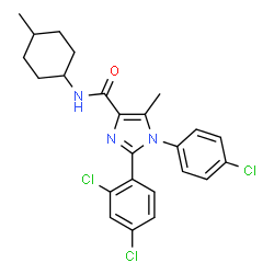 ChemSpider 2D Image | 1-(4-Chlorophenyl)-2-(2,4-dichlorophenyl)-5-methyl-N-(4-methylcyclohexyl)-1H-imidazole-4-carboxamide | C24H24Cl3N3O