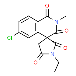 ChemSpider 2D Image | 6-Chloro-1'-ethyl-2-methyl-1H,2'H,5'H-spiro[isoquinoline-4,3'-pyrrolidine]-1,2',3,5'(2H)-tetrone | C15H13ClN2O4