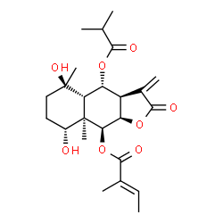 ChemSpider 2D Image | (3aR,4R,4aS,5R,8R,8aR,9S,9aR)-5,8-Dihydroxy-4-(isobutyryloxy)-5,8a-dimethyl-3-methylene-2-oxododecahydronaphtho[2,3-b]furan-9-yl (2E)-2-methyl-2-butenoate | C24H34O8