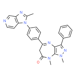 ChemSpider 2D Image | 1,8-Dimethyl-5-[4-(2-methyl-1H-imidazo[4,5-c]pyridin-1-yl)phenyl]-3-phenyl-6,8-dihydropyrazolo[3,4-b][1,4]diazepin-7(1H)-one | C27H23N7O