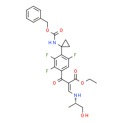 ChemSpider 2D Image | Ethyl (2Z)-2-[4-(1-{[(benzyloxy)carbonyl]amino}cyclopropyl)-2,3,5-trifluorobenzoyl]-3-{[(2S)-1-hydroxy-2-propanyl]amino}acrylate | C26H27F3N2O6