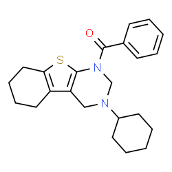 ChemSpider 2D Image | (3-Cyclohexyl-3,4,5,6,7,8-hexahydro[1]benzothieno[2,3-d]pyrimidin-1(2H)-yl)(phenyl)methanone | C23H28N2OS