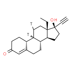 ChemSpider 2D Image | (8S,9R,10S,13S,14S,17R)-13-Ethyl-17-ethynyl-17-hydroxy(9,11-~3~H_2_)-1,2,6,7,8,9,10,11,12,13,14,15,16,17-tetradecahydro-3H-cyclopenta[a]phenanthren-3-one | C21H26T2O2