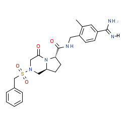 ChemSpider 2D Image | (6S,8aS)-2-(Benzylsulfonyl)-N-(4-carbamimidoyl-2-methylbenzyl)-4-oxooctahydropyrrolo[1,2-a]pyrazine-6-carboxamide | C24H29N5O4S