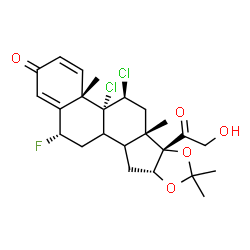 ChemSpider 2D Image | (4aS,4bR,5S,6aS,6bS,9aR,12S)-4b,5-Dichloro-12-fluoro-6b-glycoloyl-4a,6a,8,8-tetramethyl-4a,4b,5,6,6a,6b,9a,10,10a,10b,11,12-dodecahydro-2H-naphtho[2',1':4,5]indeno[1,2-d][1,3]dioxol-2-one | C24H29Cl2FO5