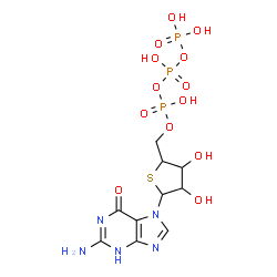 ChemSpider 2D Image | 2-Amino-7-[5-O-(hydroxy{[hydroxy(phosphonooxy)phosphoryl]oxy}phosphoryl)-4-thiopentofuranosyl]-3,7-dihydro-6H-purin-6-one | C10H16N5O13P3S