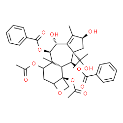 ChemSpider 2D Image | (5R,6R,8S,9aS,10S,10aR,10bS)-4,10b-Diacetoxy-6,8-dihydroxy-9a-(2-hydroxy-2-propanyl)-4a,7-dimethyl-2a,3,4,4a,5,6,8,9,9a,10,10a,10b-dodecahydro-1H-azuleno[5',6':3,4]benzo[1,2-b]oxete-5,10-diyl dibenzoa
te | C38H44O12