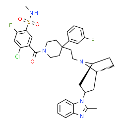 ChemSpider 2D Image | 4-Chloro-2-fluoro-5-{[4-(3-fluorophenyl)-4-{2-[(1R,5S)-3-(2-methyl-1H-benzimidazol-1-yl)-8-azabicyclo[3.2.1]oct-8-yl]ethyl}-1-piperidinyl]carbonyl}-N-methylbenzenesulfonamide | C36H40ClF2N5O3S