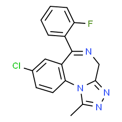 ChemSpider 2D Image | 8-Chloro-6-(2-fluorophenyl)-1-methyl-4H-[1,2,4]triazolo[4,3-a][1,4]benzodiazepine | C17H12ClFN4