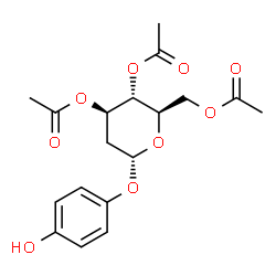 ChemSpider 2D Image | 4-Hydroxyphenyl 3,4,6-tri-O-acetyl-2-deoxy-alpha-D-arabino-hexopyranoside | C18H22O9