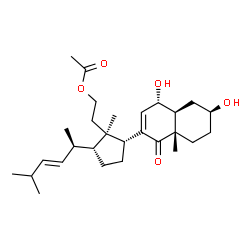 ChemSpider 2D Image | 2-{(1R,2R,5R)-2-[(4S,4aS,6S,8aS)-4,6-Dihydroxy-8a-methyl-1-oxo-1,4,4a,5,6,7,8,8a-octahydro-2-naphthalenyl]-1-methyl-5-[(2R,3E)-5-methyl-3-hexen-2-yl]cyclopentyl}ethyl acetate | C28H44O5