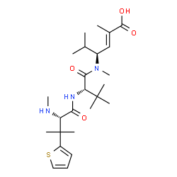 ChemSpider 2D Image | N-Methyl-3-(2-thienyl)-L-valyl-N-[(3S,4E)-5-carboxy-2-methyl-4-hexen-3-yl]-N,3-dimethyl-L-valinamide | C25H41N3O4S