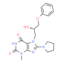 ChemSpider 2D Image | 7-[(2S)-2-Hydroxy-3-phenoxypropyl]-3-methyl-8-(1-pyrrolidinyl)-3,7-dihydro-1H-purine-2,6-dione | C19H23N5O4