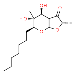 ChemSpider 2D Image | (2S,4S,5R,6S)-6-Heptyl-4,5-dihydroxy-2,5-dimethyl-5,6-dihydro-4H-furo[2,3-b]pyran-3(2H)-one | C16H26O5