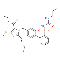 ChemSpider 2D Image | Ethyl 2-butyl-4-(methylsulfanyl)-1-({2'-[(propylcarbamoyl)sulfamoyl]-4-biphenylyl}methyl)-1H-imidazole-5-carboxylate | C28H36N4O5S2