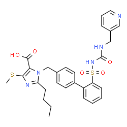 ChemSpider 2D Image | 2-Butyl-4-(methylsulfanyl)-1-[(2'-{[(3-pyridinylmethyl)carbamoyl]sulfamoyl}-4-biphenylyl)methyl]-1H-imidazole-5-carboxylic acid | C29H31N5O5S2