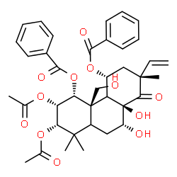 ChemSpider 2D Image | (1alpha,2alpha,3alpha,5xi,7alpha,9xi,11alpha,13alpha)-2,3-Diacetoxy-7,8,20-trihydroxy-14-oxopimar-15-ene-1,11-diyl dibenzoate | C38H44O12