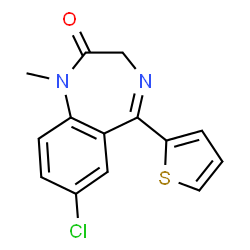 ChemSpider 2D Image | 7-Chloro-1-methyl-5-(2-thienyl)-1,3-dihydro-2H-1,4-benzodiazepin-2-one | C14H11ClN2OS