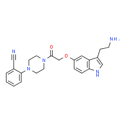 ChemSpider 2D Image | 2-[4-({[3-(2-Aminoethyl)-1H-indol-5-yl]oxy}acetyl)-1-piperazinyl]benzonitrile | C23H25N5O2