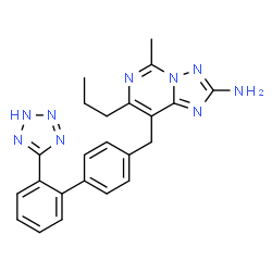 ChemSpider 2D Image | 5-Methyl-7-propyl-8-{[2'-(2H-tetrazol-5-yl)-4-biphenylyl]methyl}[1,2,4]triazolo[1,5-c]pyrimidin-2-amine | C23H23N9