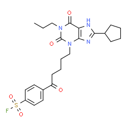 ChemSpider 2D Image | 4-[5-(8-Cyclopentyl-2,6-dioxo-1-propyl-1,2,6,7-tetrahydro-3H-purin-3-yl)pentanoyl]benzenesulfonyl fluoride | C24H29FN4O5S