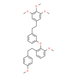 ChemSpider 2D Image | 1,2,3-Trimethoxy-5-[2-(3-{2-methoxy-6-[2-(4-methoxyphenyl)ethyl]phenoxy}phenyl)ethyl]benzene | C33H36O6
