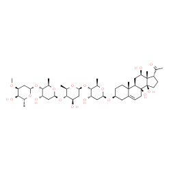 ChemSpider 2D Image | (3beta,12beta,14beta,17alpha)-8,12,14-Trihydroxy-20-oxopregn-5-en-3-yl 2,6-dideoxy-3-O-methyl-beta-D-ribo-hexopyranosyl-(1->4)-2,6-dideoxy-beta-D-ribo-hexopyranosyl-(1->4)-2,6-dideoxy-beta-D-arabino-h
exopyranosyl-(1->4)-2,6-dideoxy-beta-D-ribo-hexopyranoside | C46H74O17