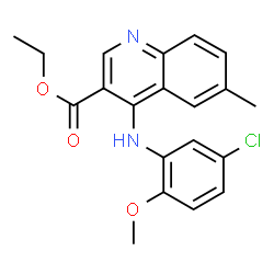 ChemSpider 2D Image | Ethyl 4-[(5-chloro-2-methoxyphenyl)amino]-6-methyl-3-quinolinecarboxylate | C20H19ClN2O3