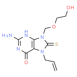 ChemSpider 2D Image | 7-Allyl-2-amino-9-[(2-hydroxyethoxy)methyl]-8-thioxo-3,7,8,9-tetrahydro-6H-purin-6-one | C11H15N5O3S
