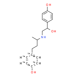 ChemSpider 2D Image | 4-(3-{[2-Hydroxy-2-(4-hydroxyphenyl)ethyl]amino}butyl)(~14~C_6_)phenol | C1214C6H23NO3