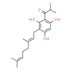 ChemSpider 2D Image | 1-{3-[(2E)-3,7-Dimethyl-2,6-octadien-1-yl]-2,4,6-trihydroxyphenyl}-2-methyl-1-propanone | C20H28O4