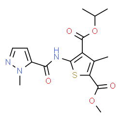 ChemSpider 2D Image | 4-Isopropyl 2-methyl 3-methyl-5-{[(1-methyl-1H-pyrazol-5-yl)carbonyl]amino}-2,4-thiophenedicarboxylate | C16H19N3O5S