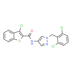 ChemSpider 2D Image | 3-Chloro-N-[1-(2,6-dichlorobenzyl)-1H-pyrazol-4-yl]-1-benzothiophene-2-carboxamide | C19H12Cl3N3OS