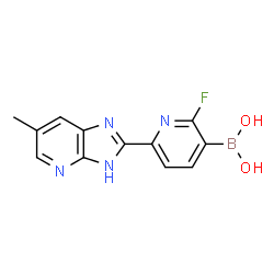 ChemSpider 2D Image | [2-Fluoro-6-(6-methyl-3H-imidazo[4,5-b]pyridin-2-yl)-3-pyridinyl]boronic acid | C12H10BFN4O2